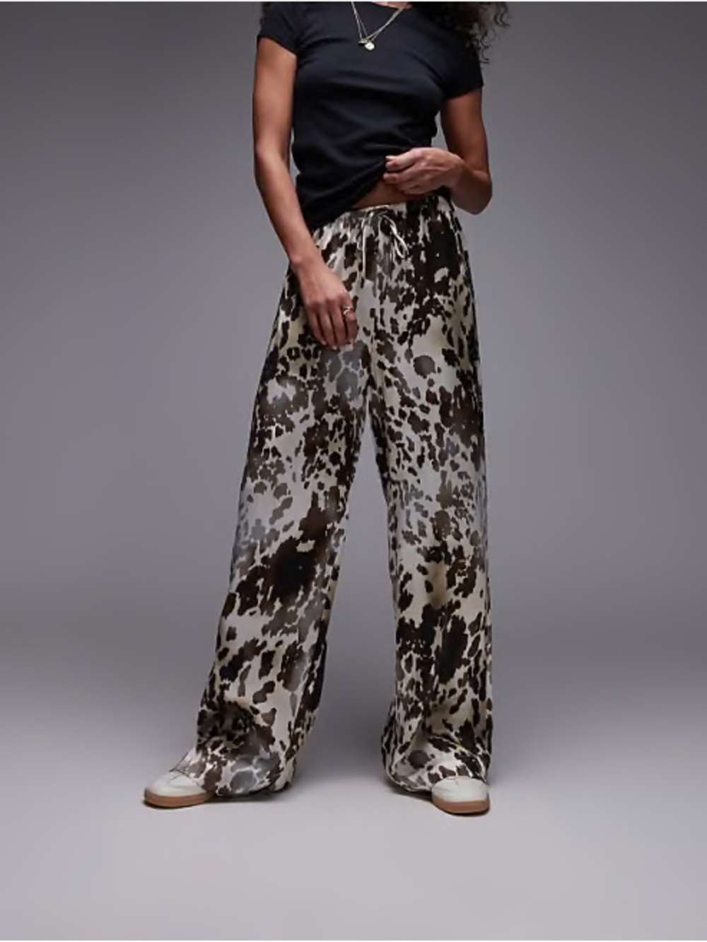 & Other Stories Wide-Leg Satin Animal-Print Pants in Brown and Black